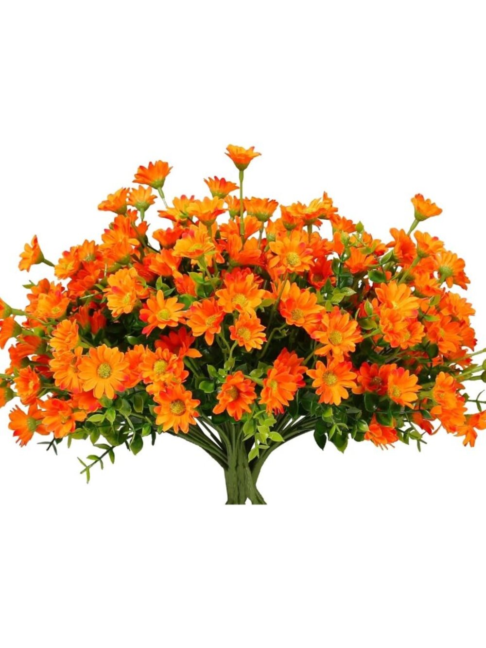 8 Bundles UV Resistant Faux Flowers - Orange Mums for Home Garden & Wedding
